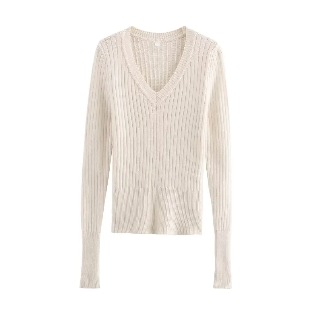 thumbnail image 1 of HH TRAF Otoño Mujer Sólido Cuello En V Manga Larga Suéter Pulóver Mujer Elegante High Street Casual 3 Colores Suéter Ajustado Mujer, 1 of 5