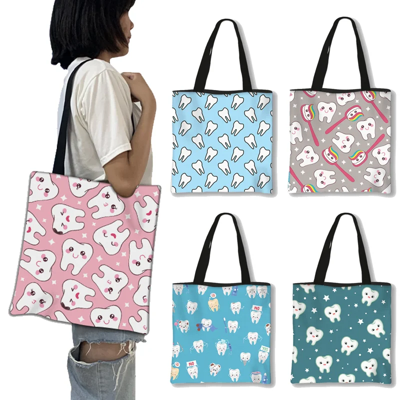 

Сумка женская с принтом зубов и феи, милая Повседневная сумочка-тоут, дорожный саквояж на плечо для девушек и женщин, сумка для покупок для хранения гигиеники и зубов