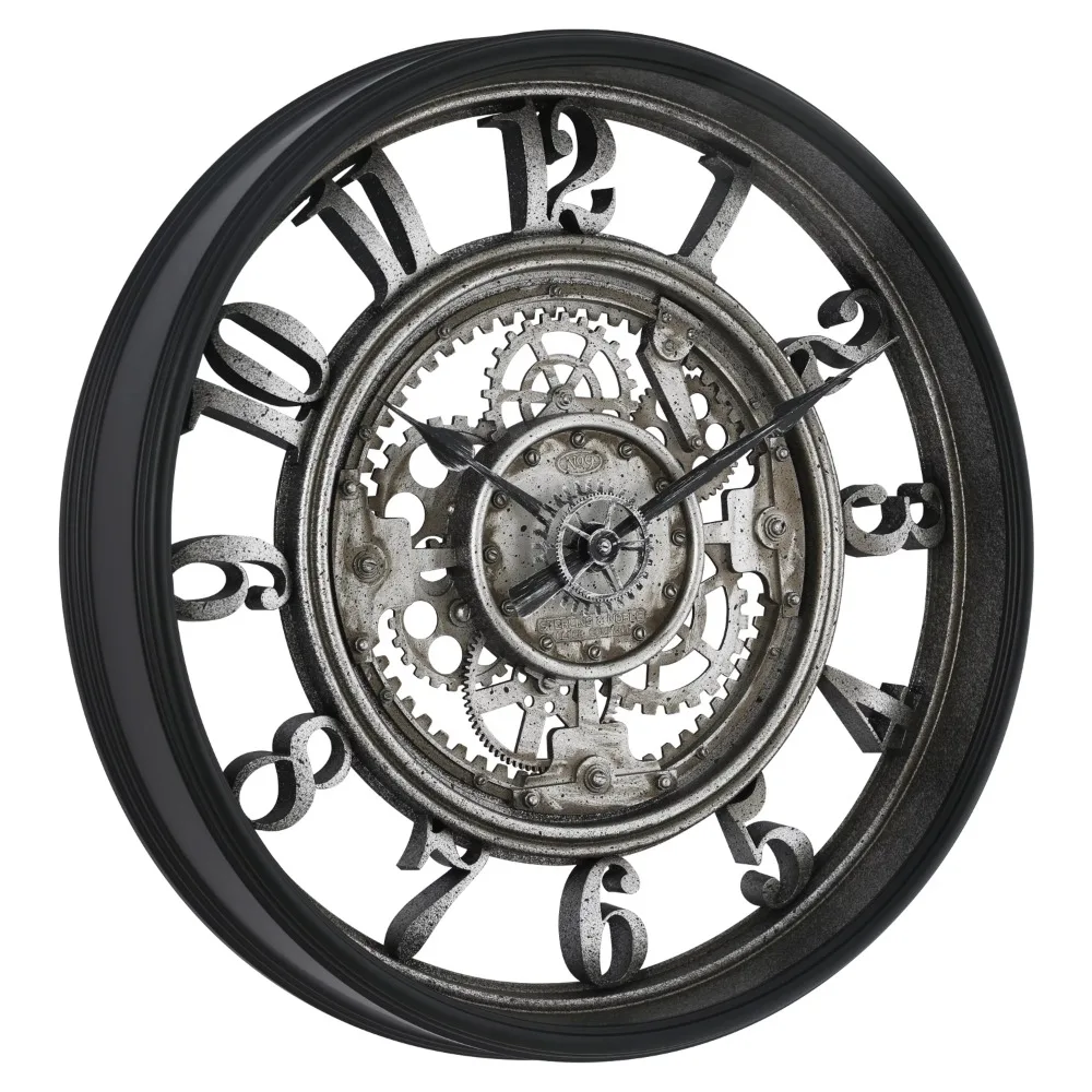 

20" Indoor Rustic Metal Arabic Moving Gear Analog Wall Clock Light Weight and Easy To Hang