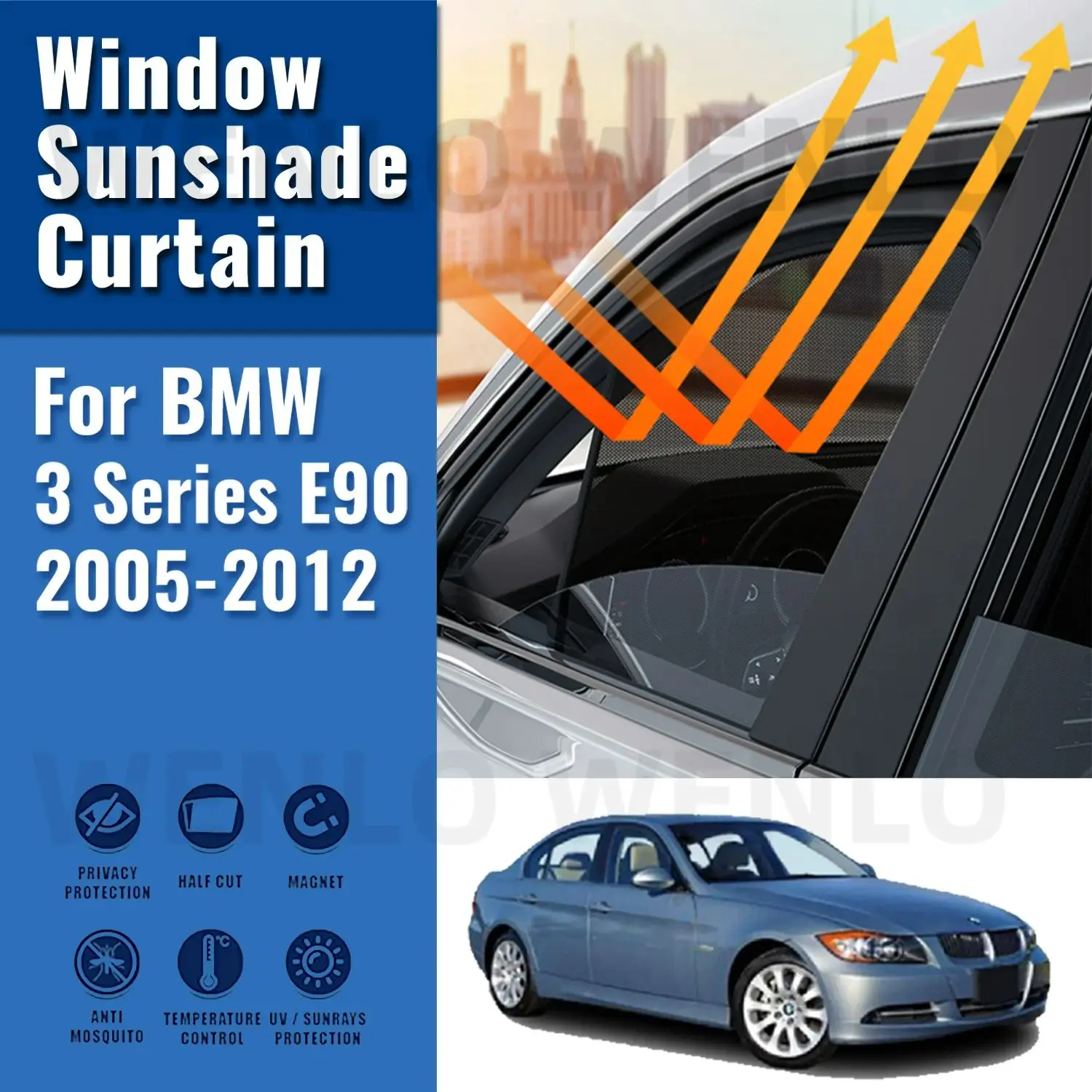 

For BMW 3 series E90 2005-2012 Front Windshield Frame Curtain Magnetic Car Sunshade Shield Rear Side Window Sun Shade Visor