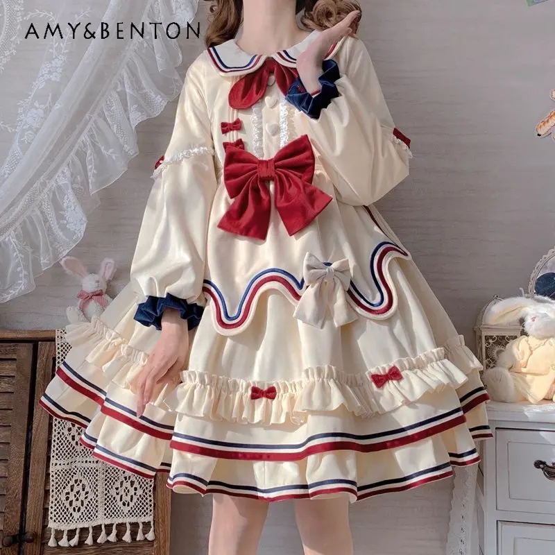 

Lolita Rabbit Ice Cream Princess Dress Adult Female Daily Light Lo Autumn Winter Vening Gown Bow Maid Costume Full Set Dresses