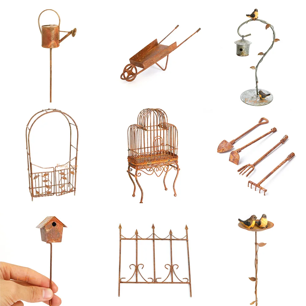Miniature Metal Fairy Garden Accessories Rusty Ornaments Vintage Decoration Mini Arch Gate Birdcage Bird House Pick Fence Lamp miniature ornament miniature figurines ornament crafts miniature fence miniature lamp resin crafts accessories resin crafts resin ornaments miniature scenery material miniature tree ornament model tree ornament aquarium ornaments desk decor birthday party decoration