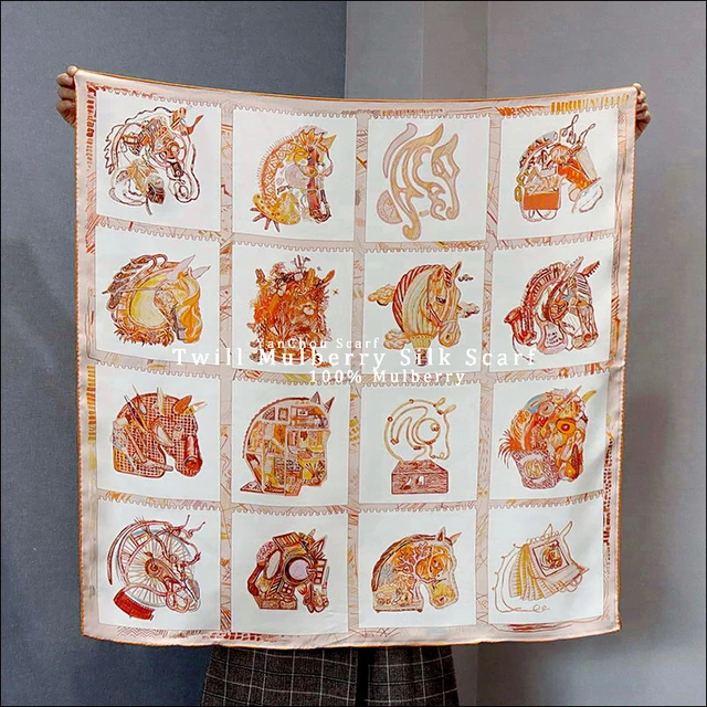 プリントシルクスカーフ,90cm,モンスターデザイン,手動デザイナー  