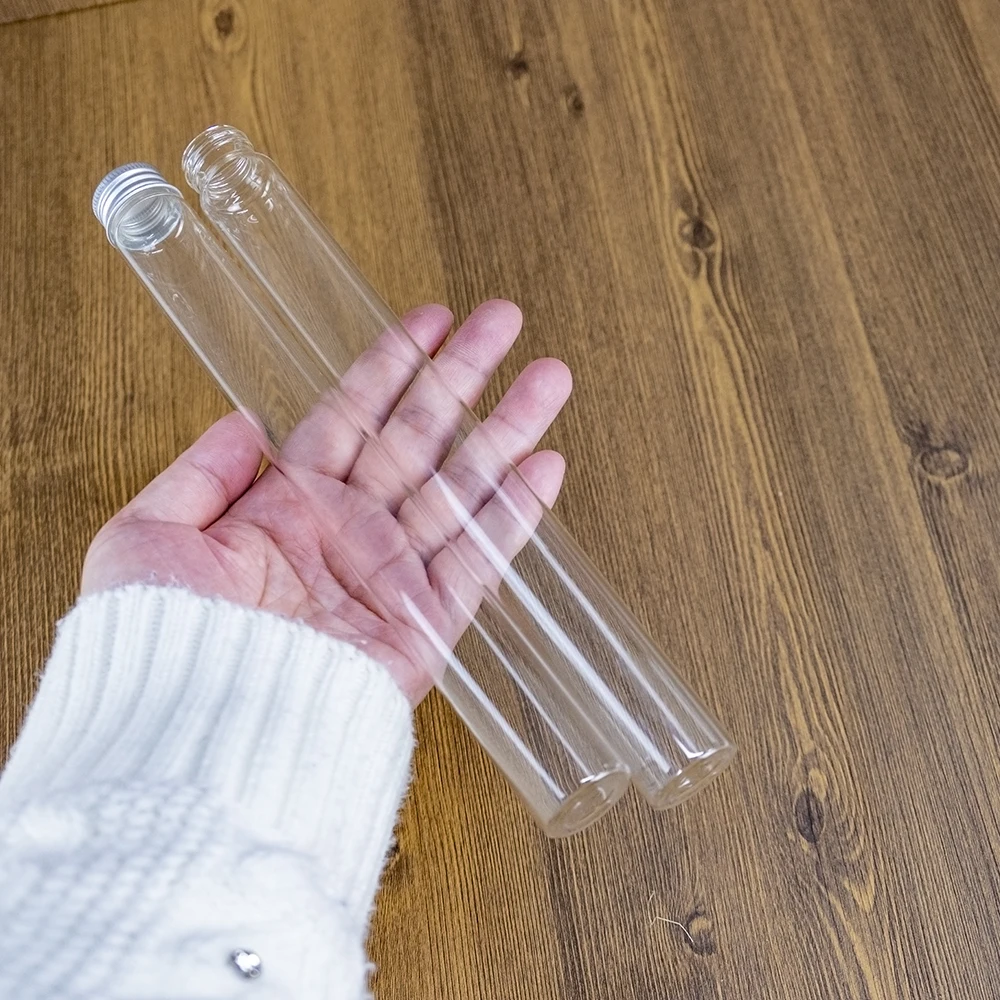 6/24pcs 25x230mm Empty Glass Bottles With Screw Aluminum Cap Long Glass glycyrrhiza sweets Honey bottle Vials Stand 90ml 3