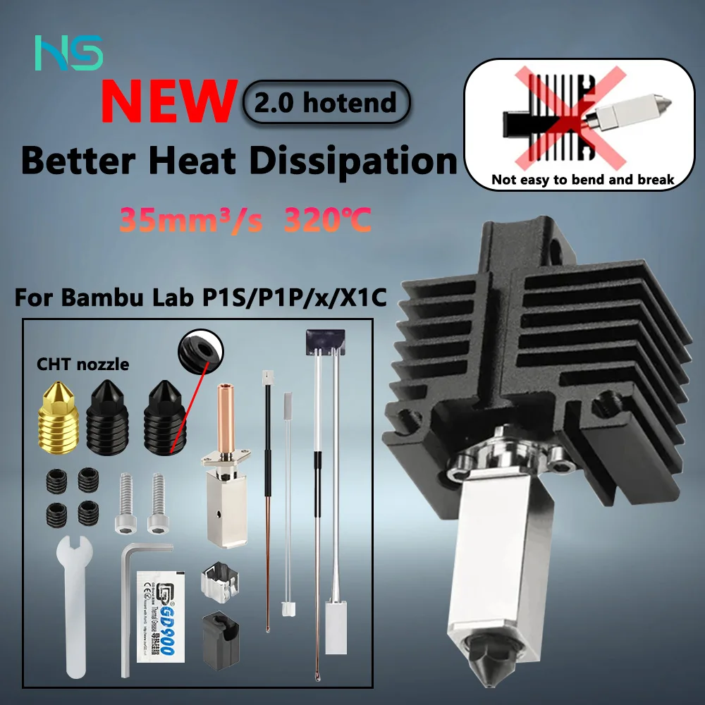 Hotend Amélioré Pour Imprimante 3D Bambu Lab P1S/P1P – Bloc Chauffant Cuivre, Buse Acier Trempé 0,4 Mm, Kit Complet