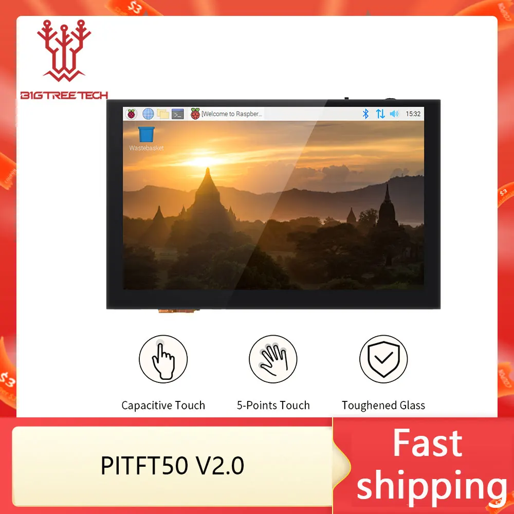Bigtreetech-visor Lcd Octoprint para Impressora 3d Pitft50 Tela de Toque V2.0 Dsi Raspberry pi 3b Mais 2b Btt Octopus