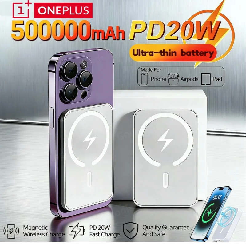 Chargeur de batterie externe magnétique sans fil OnePlus 50000mAh, charge rapide, batterie de secours pour Apple iPhone Android Magsafes