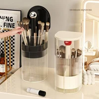 Transparent Makeup Brush Holder with Lid Automatic Lifting Dustproof Makeup Brushes Organizer for Vanity Cosmetics Storage Box 2
