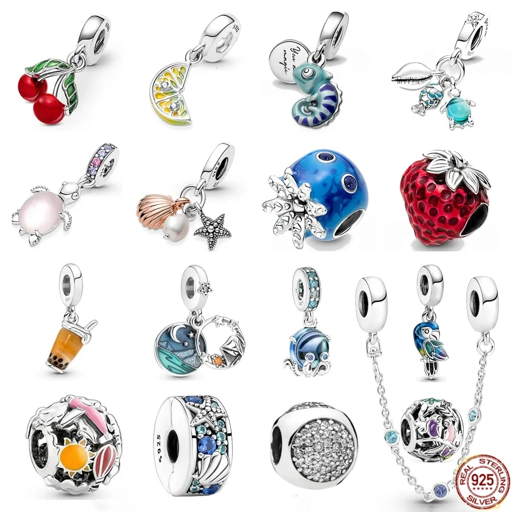 

DIY Charm 925 Sterling Silver Beads Ocean Jellyfish Turtle Cherry Pendant Charms Fit Original Pandora Bracelet Jewelry Making