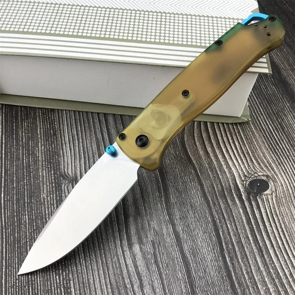 

BM 535 Tactical Folding Knife D2 Blade PEI Amber Handle Sharp Fruit Knife Outdoor Camping Hunting Survival EDC Self-defense Tool