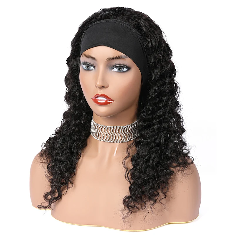 Natural Wave Headband Wigs Human Hair Wigs For Women 10-30inch No Glue No Sew Wavy Scarf Wig Brazilian Lace Wig 180% Density
