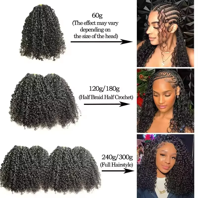 300g Burmese Kinky Curly Crochet Human Hair Knots Feather Crochet Hair Extensions Invisible Knotless Kinky Curly Braiding Hair 5