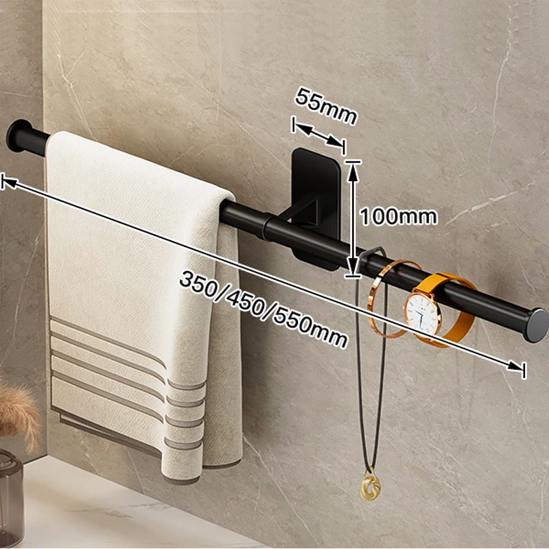35/55cm Bathroom Towel Rack Self-adhesive Aluminum Towel Holder Hanging Bar Wall Mounted Shelf Bathroom Accessories