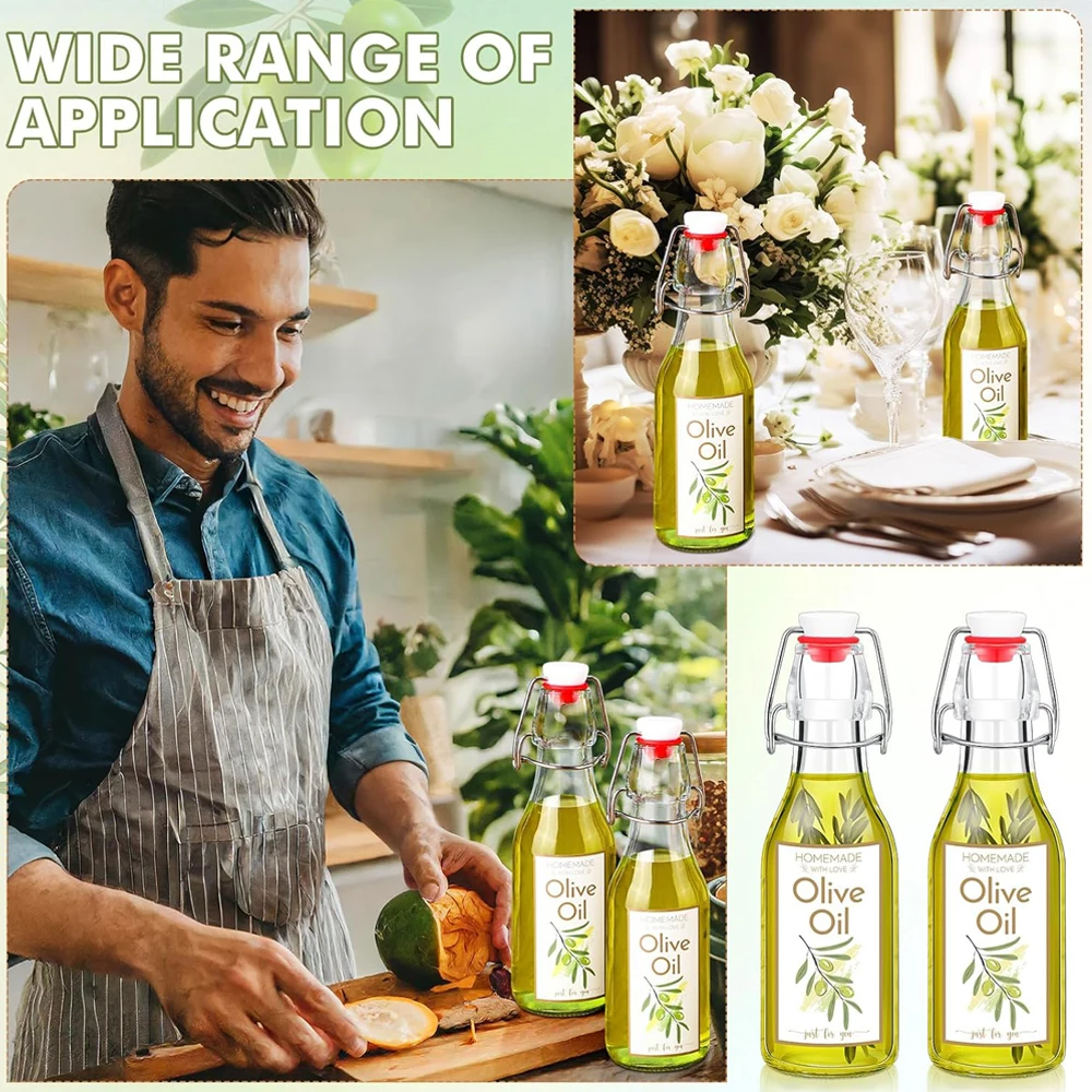 Swing Top Glass Bottles for Olive Oil Homemade 8 oz Clear Flip Top Bottles with Airtight Lids Labels for Storing Homemade Oil 4