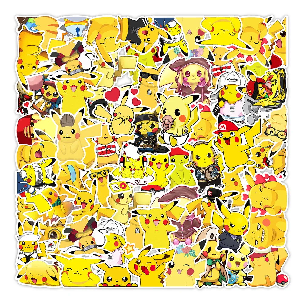 Фото Стикеры Kawaii Pikachu Pokemon аниме, Мультяшные водонепроницаемые наклейки «сделай сам» для путешествий, багажа, гитары, холодильника, ноутбука в стиле граффити, 10/30/50 шт. №2