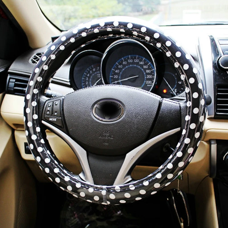 Coprivolante per Auto 38cm in Pelle PVC, Decorazione Universale a Pois, Accessorio per Automobile - Image 3