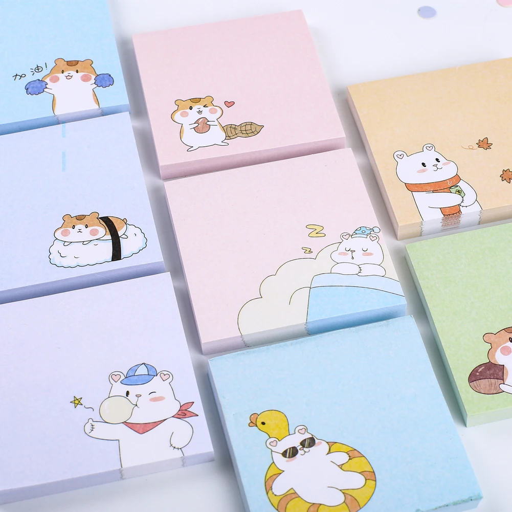 80 Sheets Novel Cute Kawaii Hamster Bear Sticky Notes Funny Memo Pads Post Notepads Back to School Dairy Scrapbooking Stationery