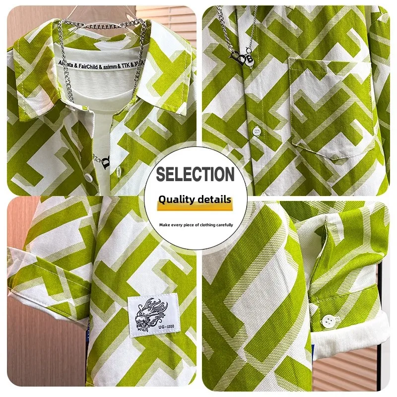 Trendy Long Sleeve Children's Shirt Boy Printed Spring Thin Outerwear Big Kids Top Fashionable Casual Wear