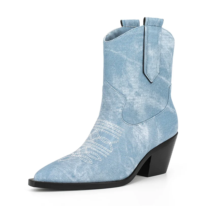 

Женские ковбойские ботинки 2023, ботильоны челси с острым носком, удобные женские ботинки на массивном каблуке, размер 43, Прямая поставка