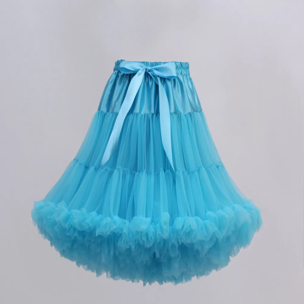 

Women Solid Color Lolita 55cm Cosplay Petticoat Puffy Tutu Multi-Layered Tulle Ballet Dance Pettiskirts Bowknot Underskirt