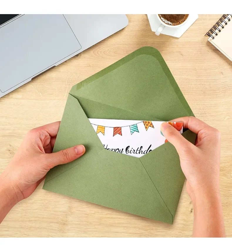 50pcs Retro Green Envelope 120g Kraft Paper 184x133mm Wedding Invitations Business Supplie Postcard Giftbox Packaging Stationery