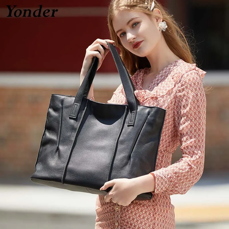 Trendy Large Real Cow Leather Tote Shoulder Bag Ladies Genuine Leather Women's Handbag Shoulder Bags for Women 2022 Black Red