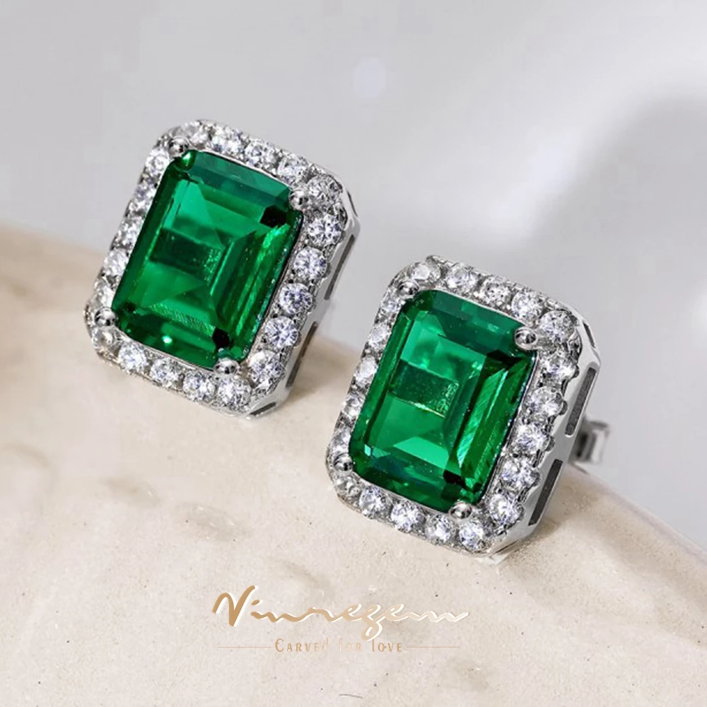 

Vinregem 6*8 MM Emerald Gemstone Vintage Ear Studs Earrings for Women 925 Sterling Silver Fine Wedding Party Jewelry Wholesale