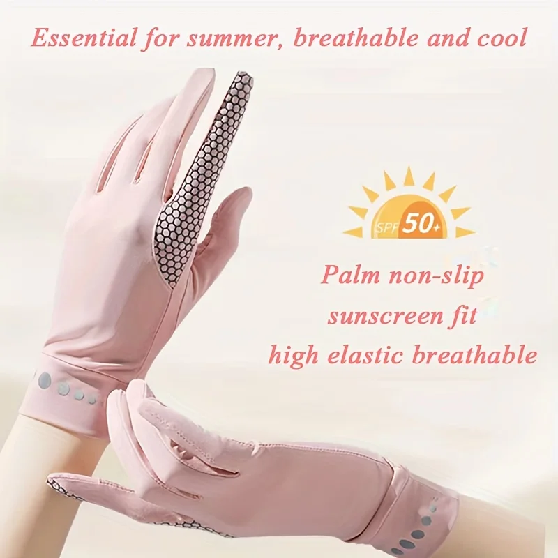 Summer Women Sunscreen Gloves Thin Ice Silk Anti-ultraviolet Dew Finger Touch Screen Driving Riding Non-slip Breathable