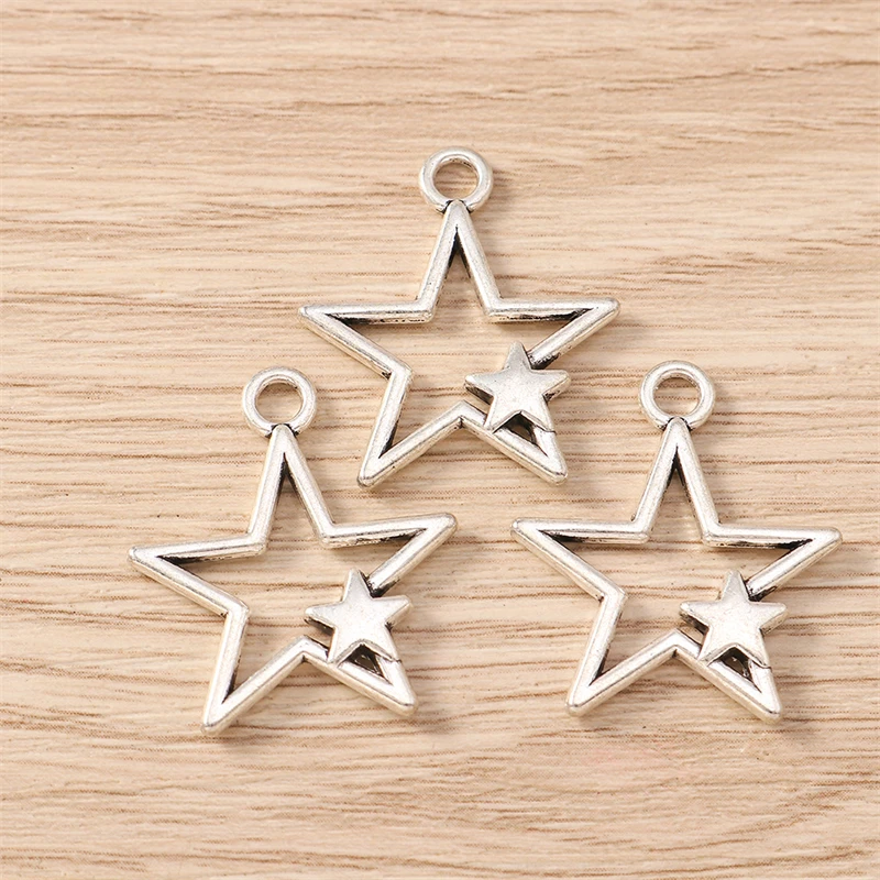 10 Stück 23 x 26 mm niedliche Legierungs-Hohlstern-Charms-Anhänger für die Herstellung von Tropfen-Ohrringen, Halsketten, Armbändern, DIY-Handwerk, Schmuckzubehör – Detail 4