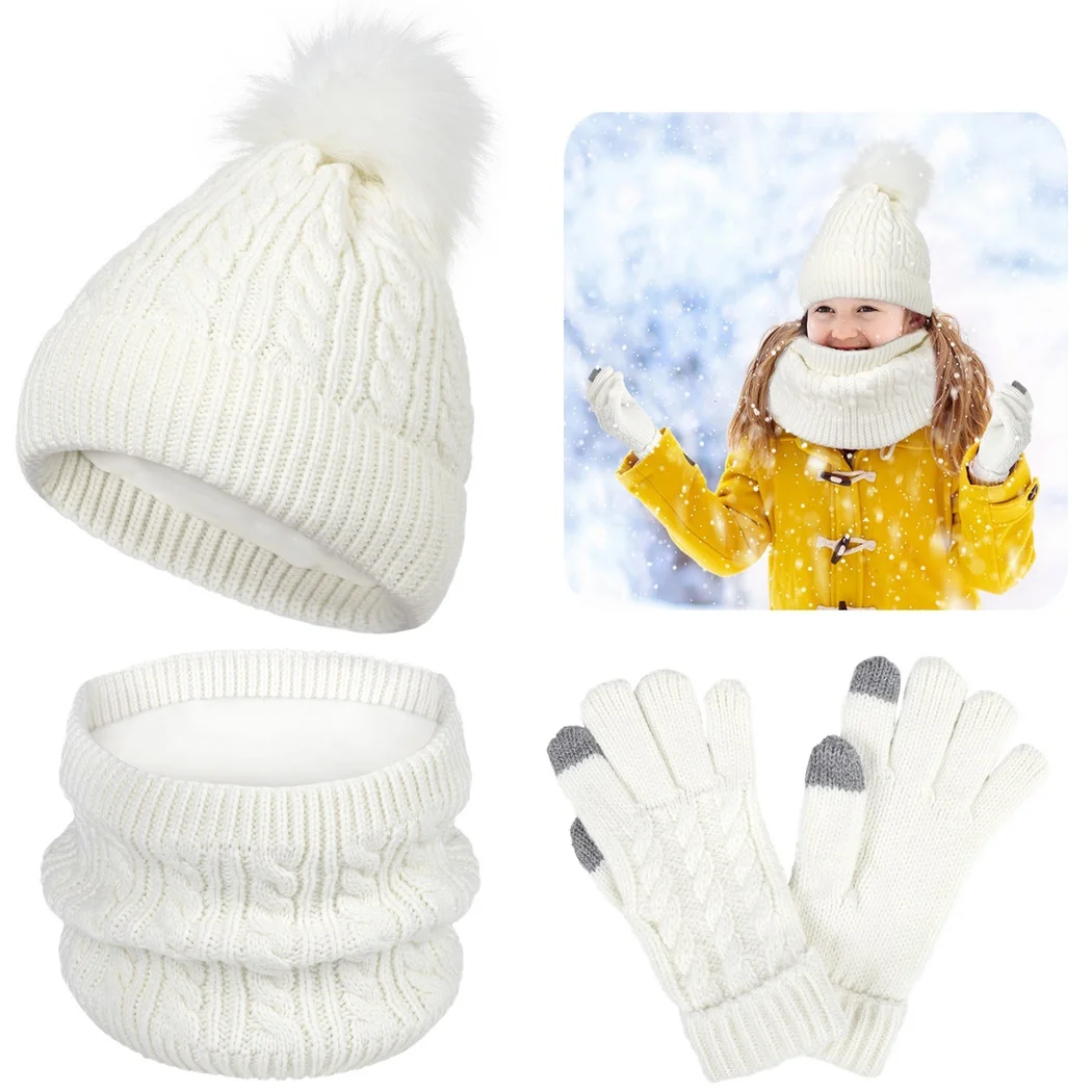 4Pcs Knitted Hat Scarf Gloves Set Winter Hat Scarf Gloves For Little Ones Lined Beanie Neck Warmer Winter For Kids