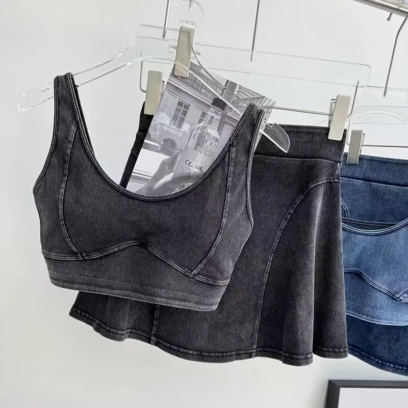Women Jean Yoga Bra Shock-proof Sports Bra Gym Workout Running Quick-dry Tops