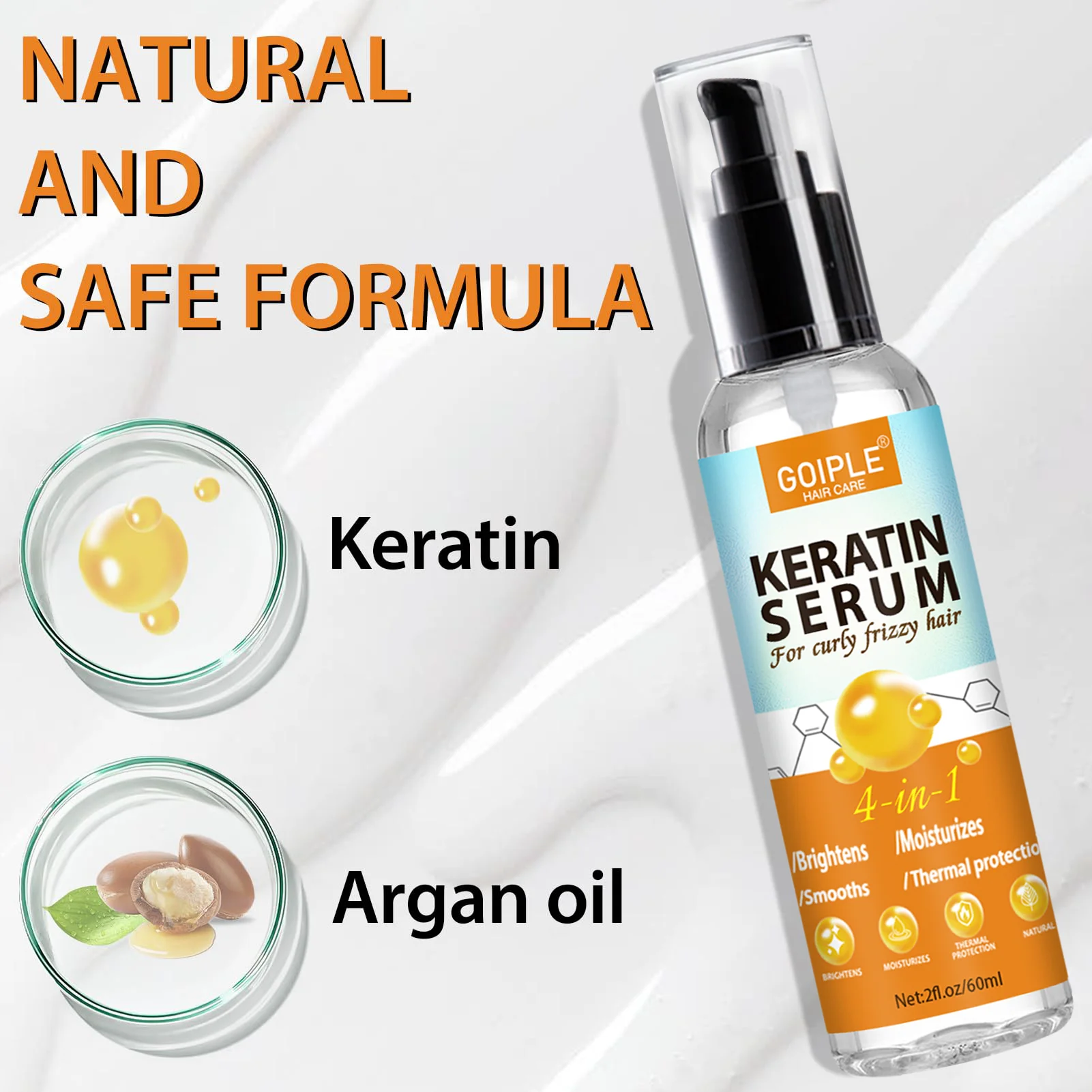 Hair essence oil GOIPLE 4 in 1 water-based keratin serum moisturizer repair dry damaged hair smooth control frizz for curly frizzy
