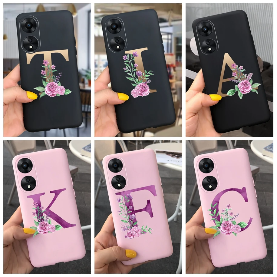 Per Oppo A78 5G Custodia Cph2483 Fashion Flower Letters Paraurti Cover Morbida In Silicone Per Oppo A58 A78 5G 2023 Funda Oppoa78 Capa