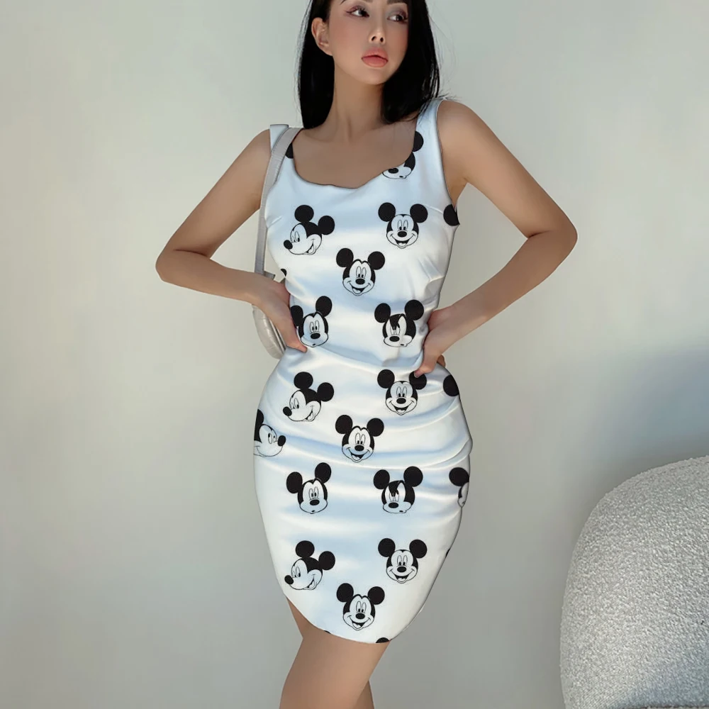 Summer New Premium Sexy Nightclub Party Disney Brand Mickey and Minnie Anime 3D Printing Fashion Ladies Trend Slim Sling Dress