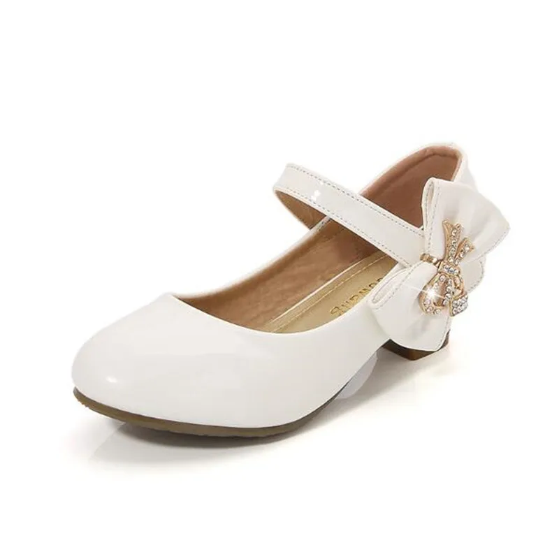 spring new girls leather shoes children's princess high heels black white girls wedding party dance shoes 26-38