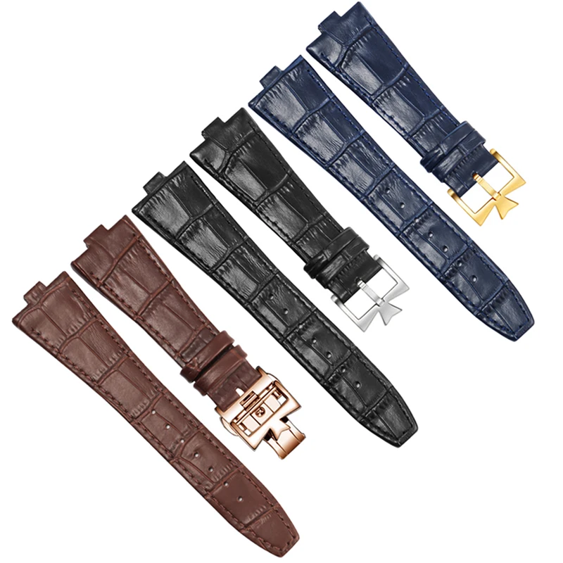 Premium Genuine Leather Watchband with Butterfly Buckle - 25-8mm Convex Interface Cowhide Strap