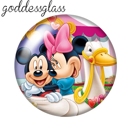 Disney Mickey and Minnie Love Cartoon 12mm/18mm/20mm/25mm Round photo glass cabochon flat back Making findings for bracelets