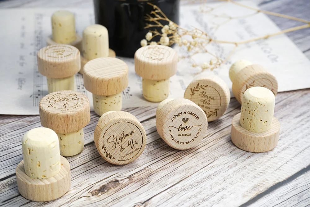 Custom 10/50/100pcs Wine Cork Stoppers Wedding Party Thank You Favors for Guest Engraved Wooden Bottle Cork Stopper 4 S0c16cda0d3c840d6b752bf8df0d1513am