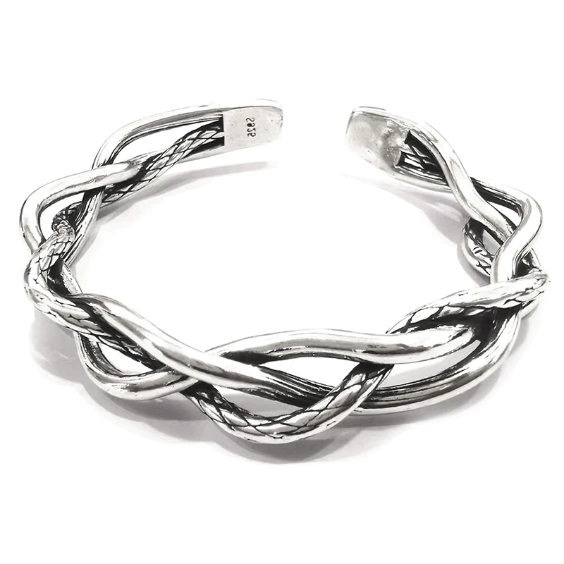 Unisex Silver Color Bracelets Fashion Vintage Couples Creative Hollow Wavy Twist Design Bangles For Men Women Party Jewelry