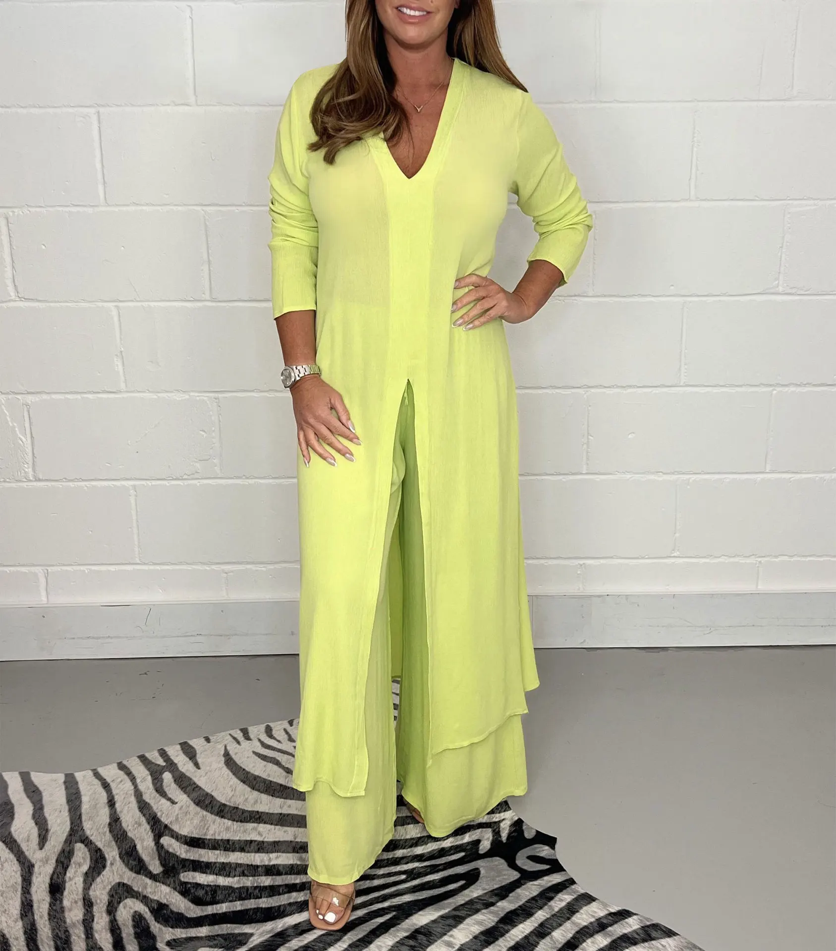Dames Casual Mode Chiffon Lange Mouw Broek Tweedelige Set Moderne Fit Jurk Broek Vrouwen, Zwart, XXL