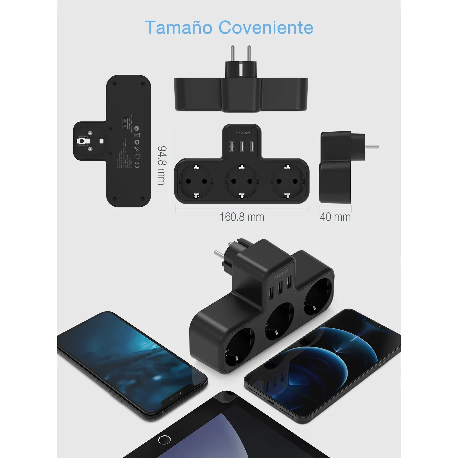 TESSAN USB Power Strip with 3 AC Outlets & 3 USB Ports EU Plug Multiple Wall Socket Adapter Overload Protection for Home Office power strip electrical socket power socket plug adapter wall socket extender power plug adapter