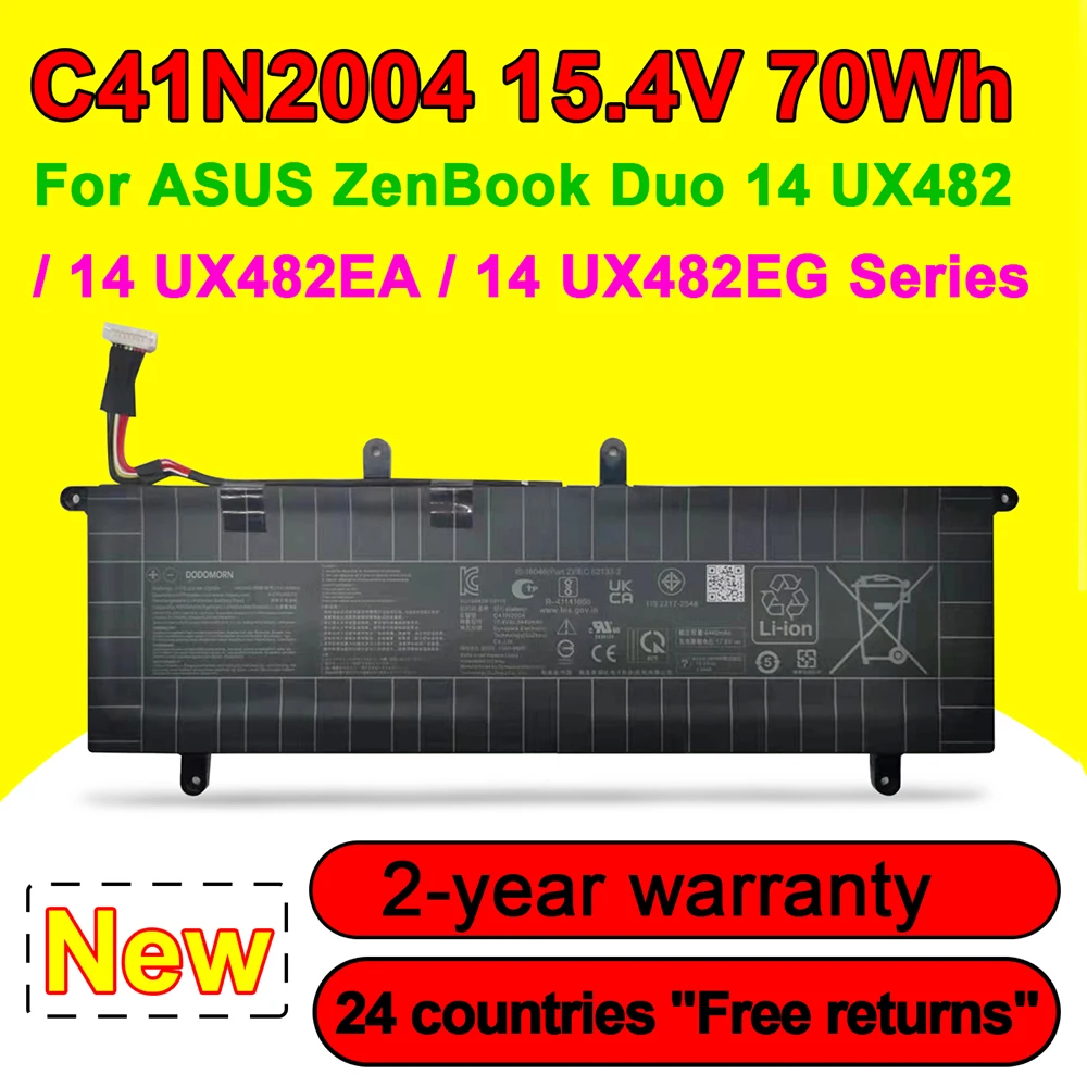 Nova Bateria do Portátil C41n2004 para Asus Zenbook Duo 14 Ux482 Ux482ea Ux482eg Series 15.4v 70wh 4550mah Alta Qualidade em Estoque