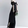 Sweet Bow Off The Shoulder Wedding Dresses Satin Black Evening Dress Elegant Floor-length A Line Simple Bridal Dress Customized 2