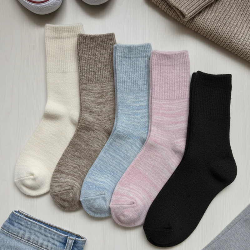 5Colors Women Wool Socks Warm Winter Thick Cashmere Fuzzy Casual Solid Color Comfortable Home Soft Thermal Socks