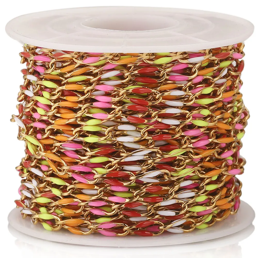 

1 Meter Colorful Enamel Chain Stainless Steel Cable Rolo Link Body Gold Chain Belt for Jewelry Making DIY Necklace Bracelet Lots