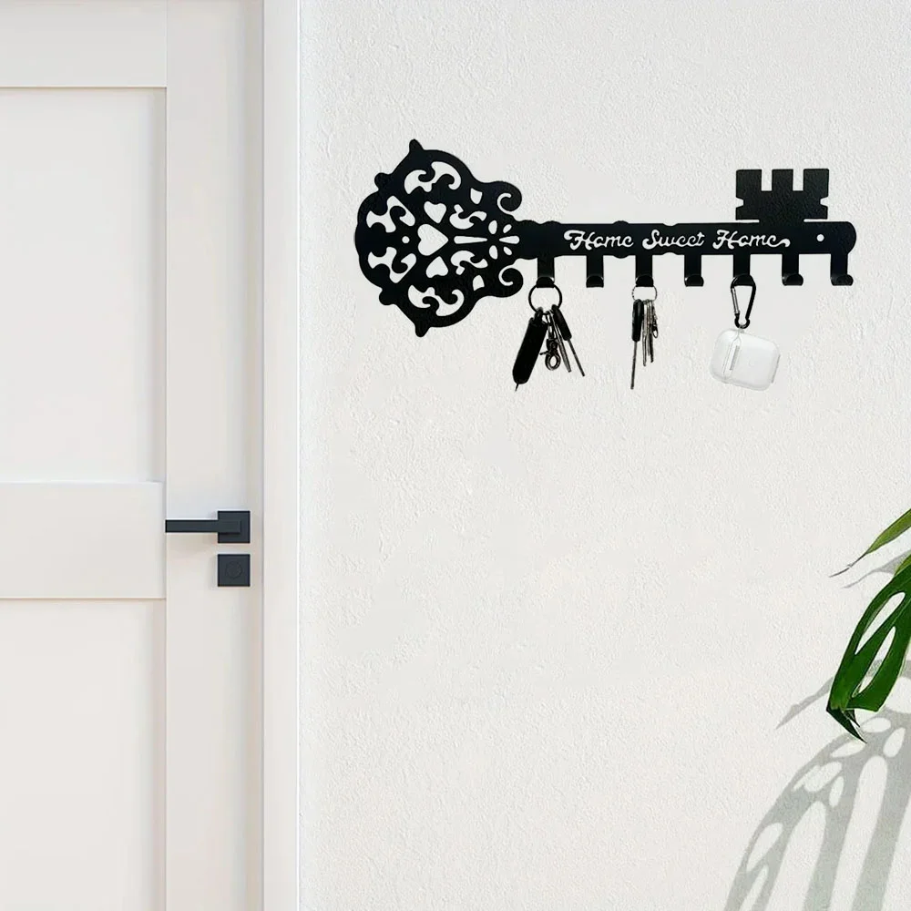 Sweet Home Key Holder Hooks Wall Mounted Decorative Black Metal Hanger Iron Art Coat Rack and Organizer Hook Stylish Wall Décor 6
