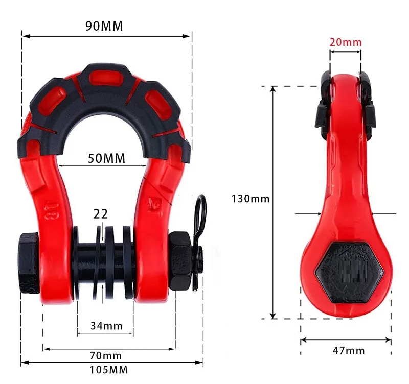 3/4 ”2 stücke 70000lbs U typ heavy duty geschmiedet D-ring schäkel u-haken schleife haken anhänger seil automobil SUV änderung rettungs – Detail 5