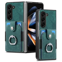 Retro Leather Ring Wallet Phone Case with Card Holder and Protective Cover - Galaxy Z Fold4 (Green)