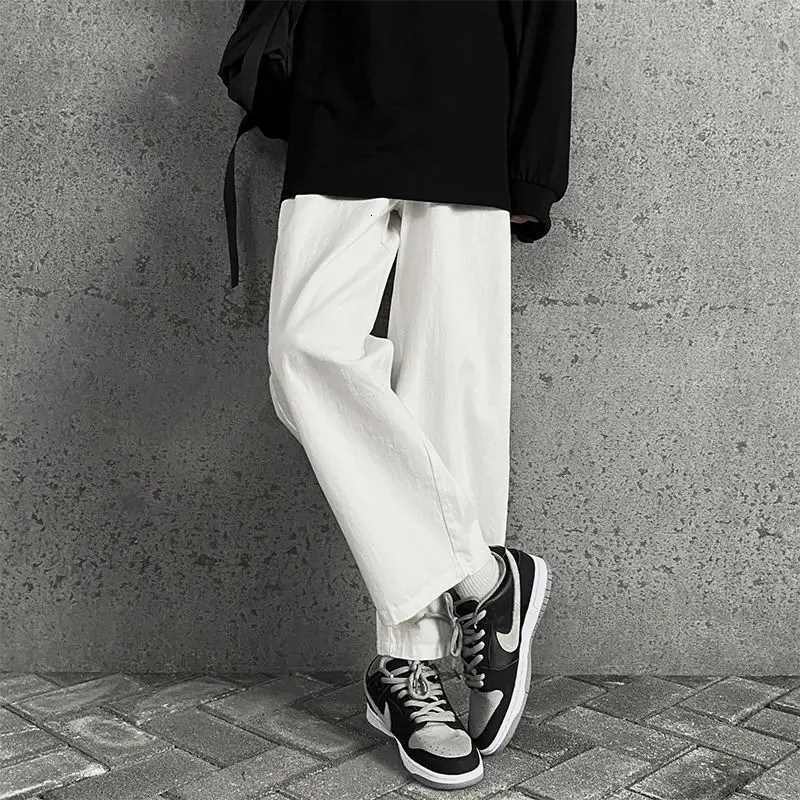 

HybSkr Men's Black White Straight Pants 2022 Fashion Woman Casual Wide Leg Pants Classic Vintage Trousers Male