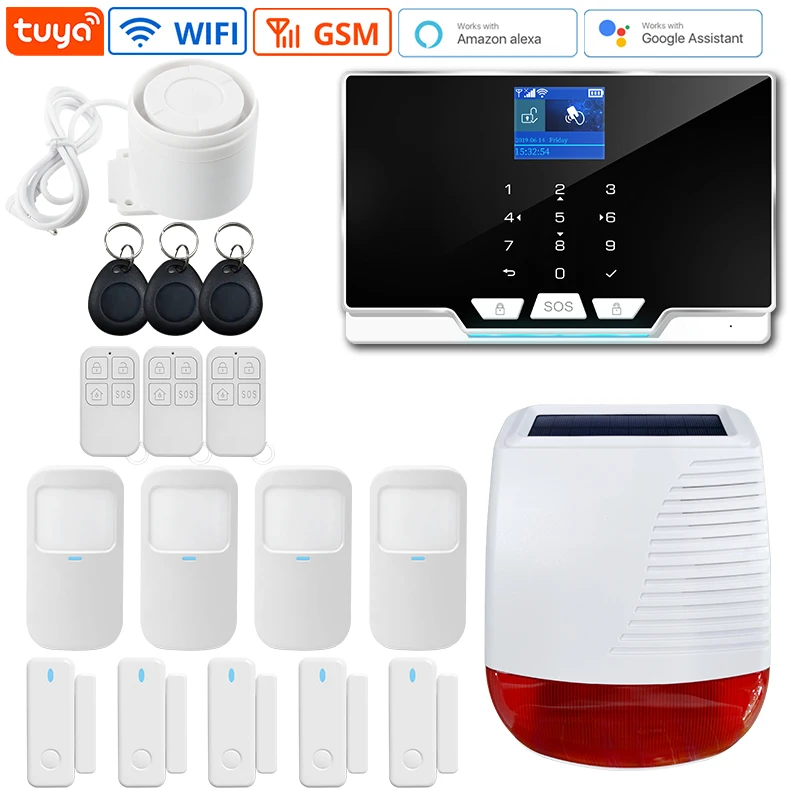 Wireless Connection Tuya Alarm System GSM Wifi Home Security System 433Mhz Frequency Solar Siren Door Sensor Infrared Detectors zigbee siren alarm Alarms & Sensors